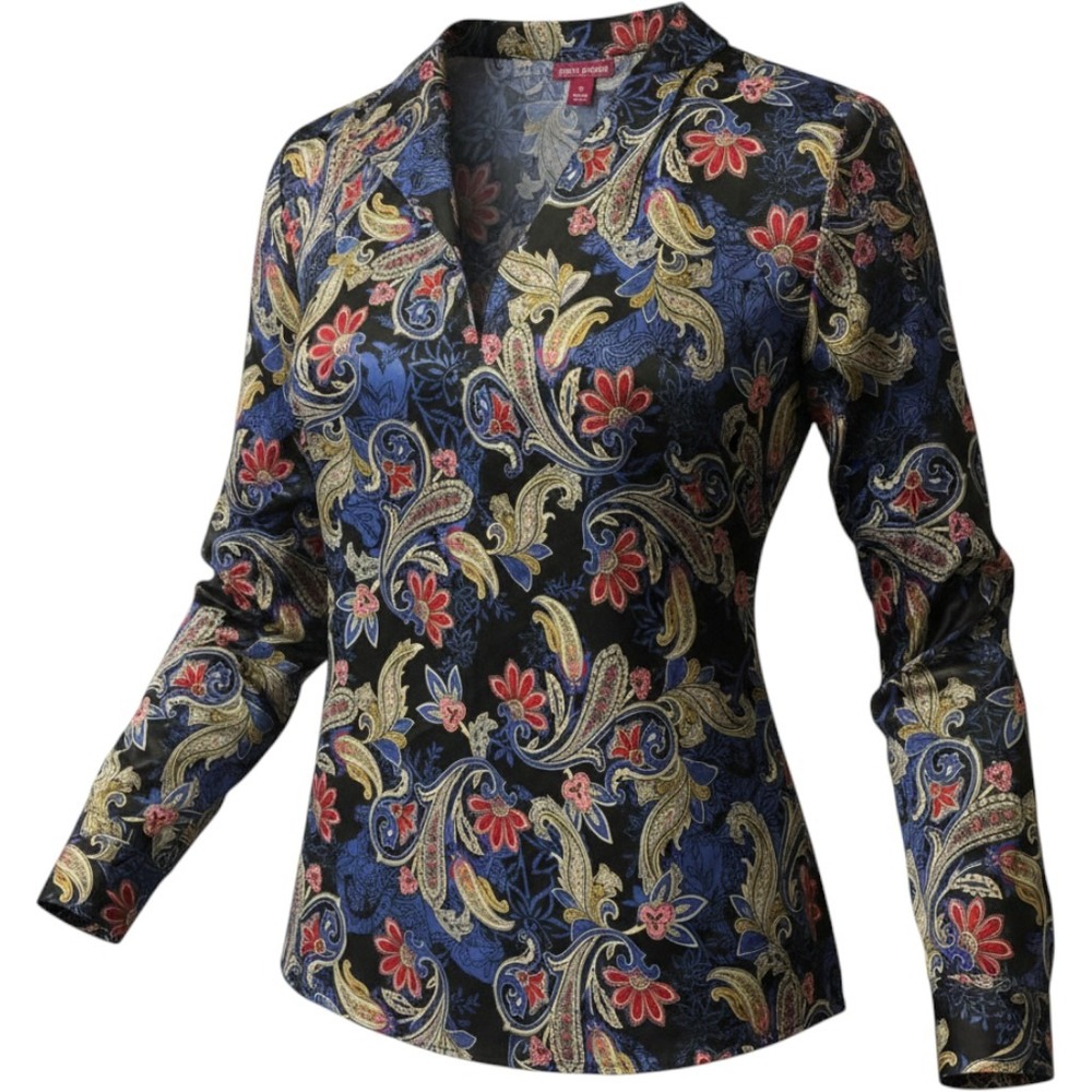 Jessica London Womens Plus Size 28 Paisley V-Neck Long Sleeve Blouse Blue Red